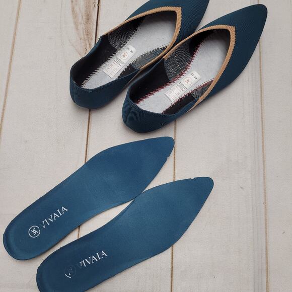 Vivaia Vienna pointy knit flats slip on marine blue V cut - Picture 8 of 8